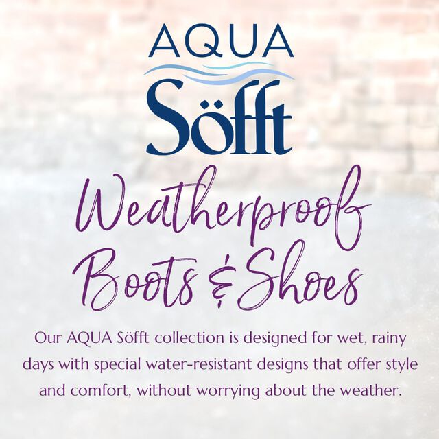 Aqua Sofft. Weatherproof Boots & Shoes. Our AQUA S&ouml;fft collection is designed for wet, rainy days with special water-resistant designs that offer style and comfort, without worrying about the weather. Featuring the Sharnell II boot in brown.